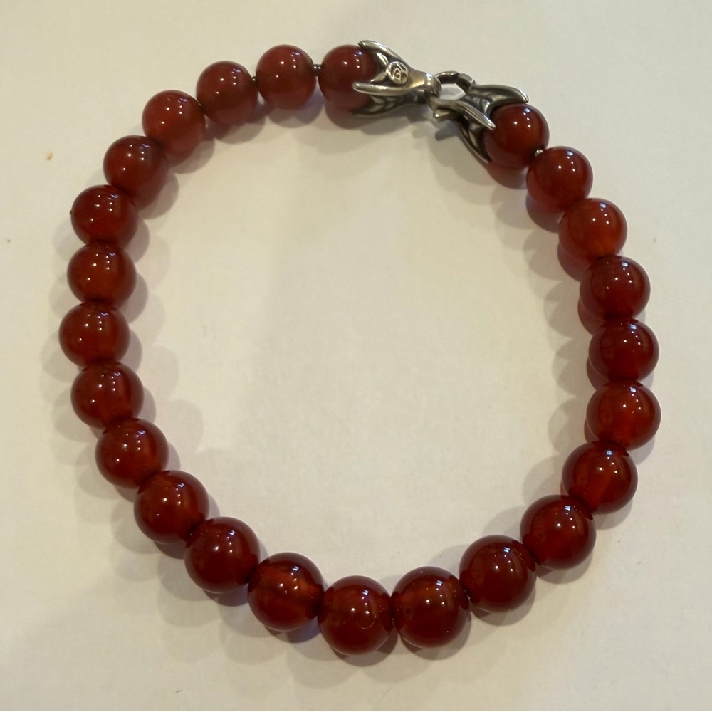 David Yurman Sterling Silver & Red Carnelian Spiritual Bead Bracelet